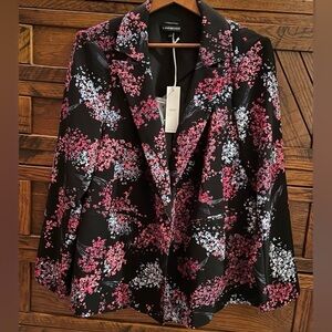 Lane Bryant The Bryant Blazer Jacket Crepe Black Spring Floral Plus Sz 18 NWT